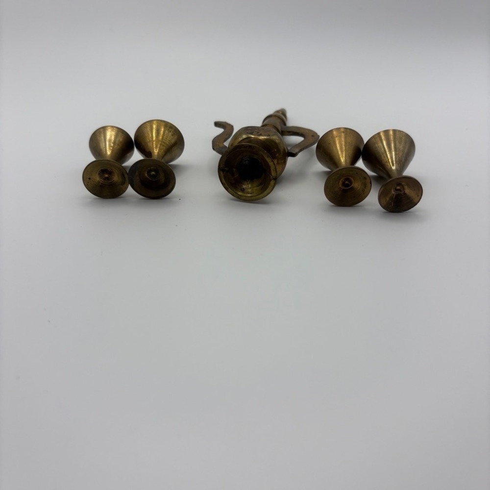 Vintage Miniature Brass Tea Coffee Set Table 4 Chairs Teapot 4 Cups Dollhouse - Picture 13 of 16